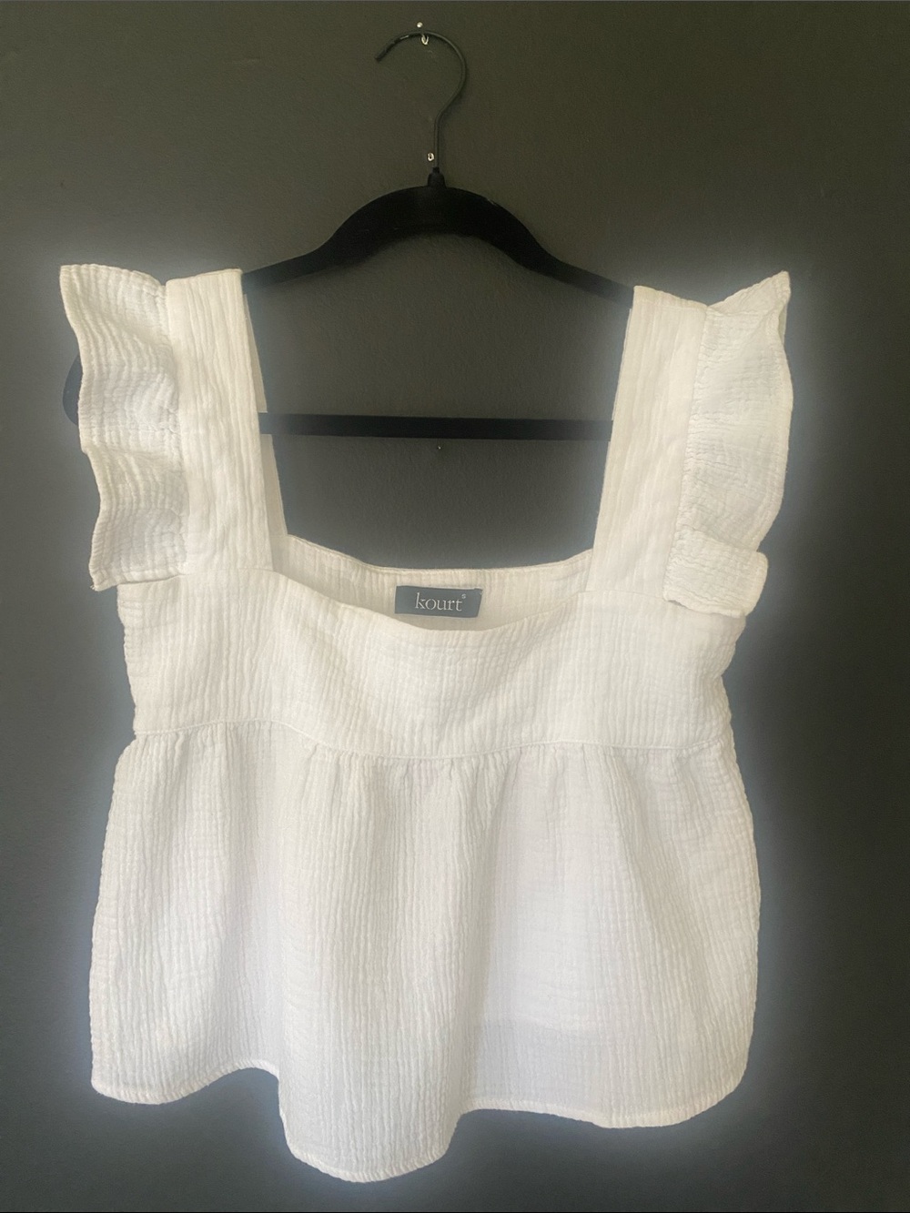 Kourt White Ruffled Crop Square-Neck Tank